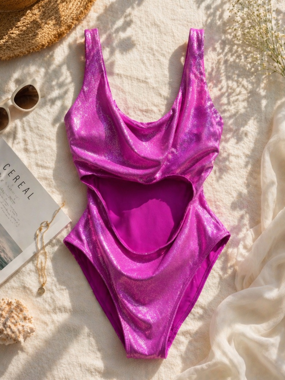 NWT Yitty Shimmered Magenta Cut Out One Piece Swimsuit 2X Luxe